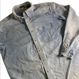 Timberland Men's Shirt Sz L Vintage Denim Rugged Fit Blue Weathergear Button